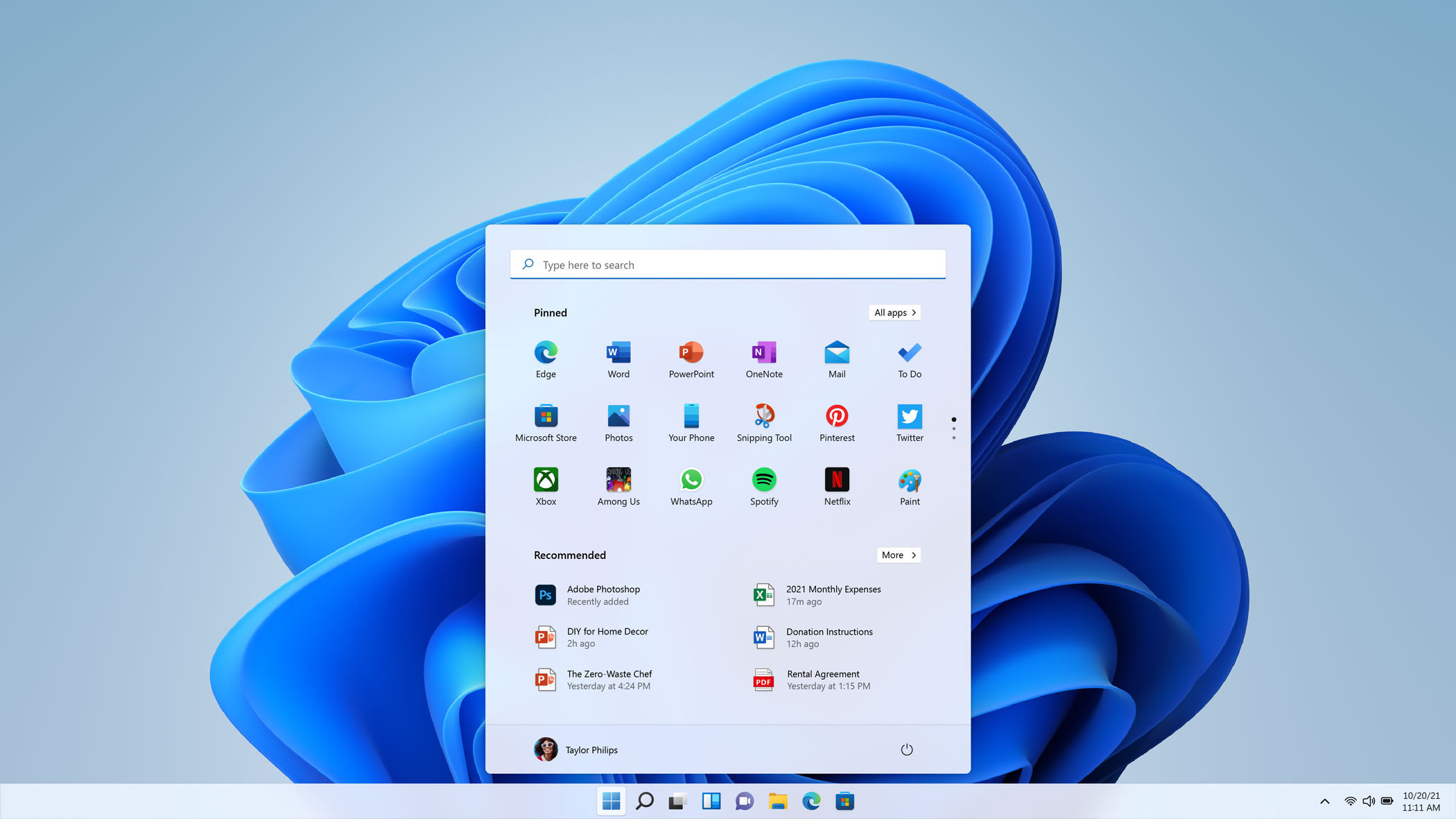 Pantalla principal Windows 11