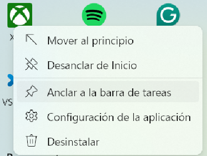Anclar aplicaciones a la barra de tareas