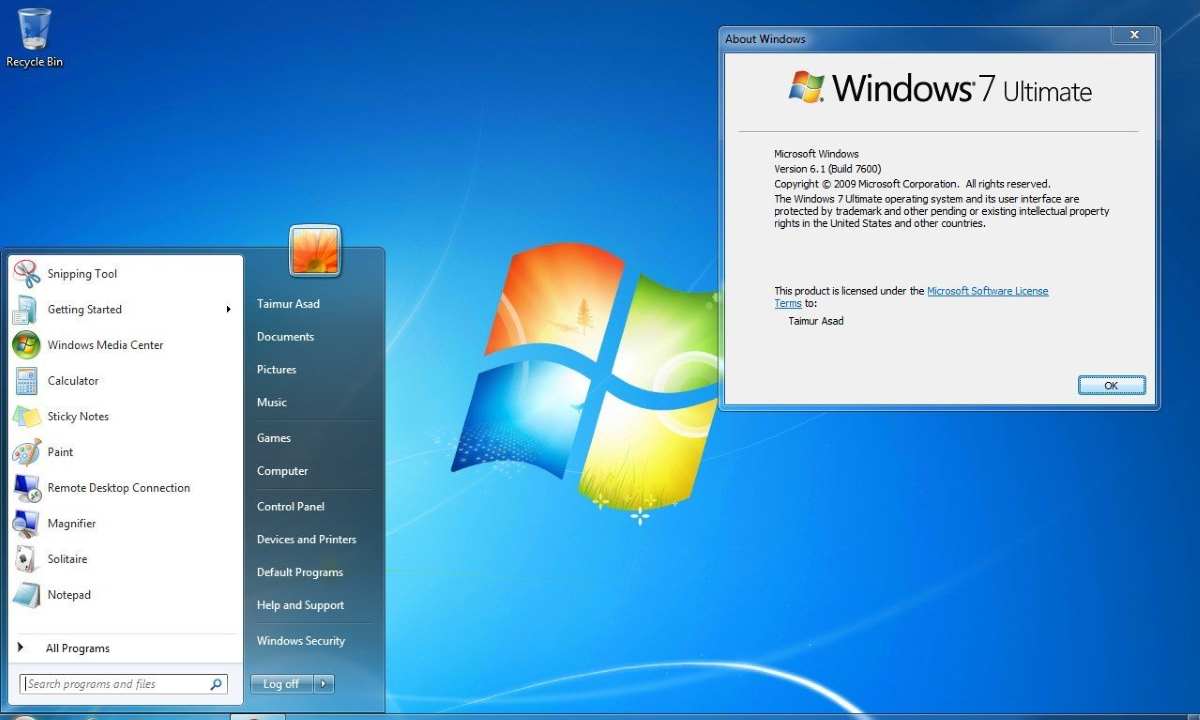 Pantalla principal Windows 7