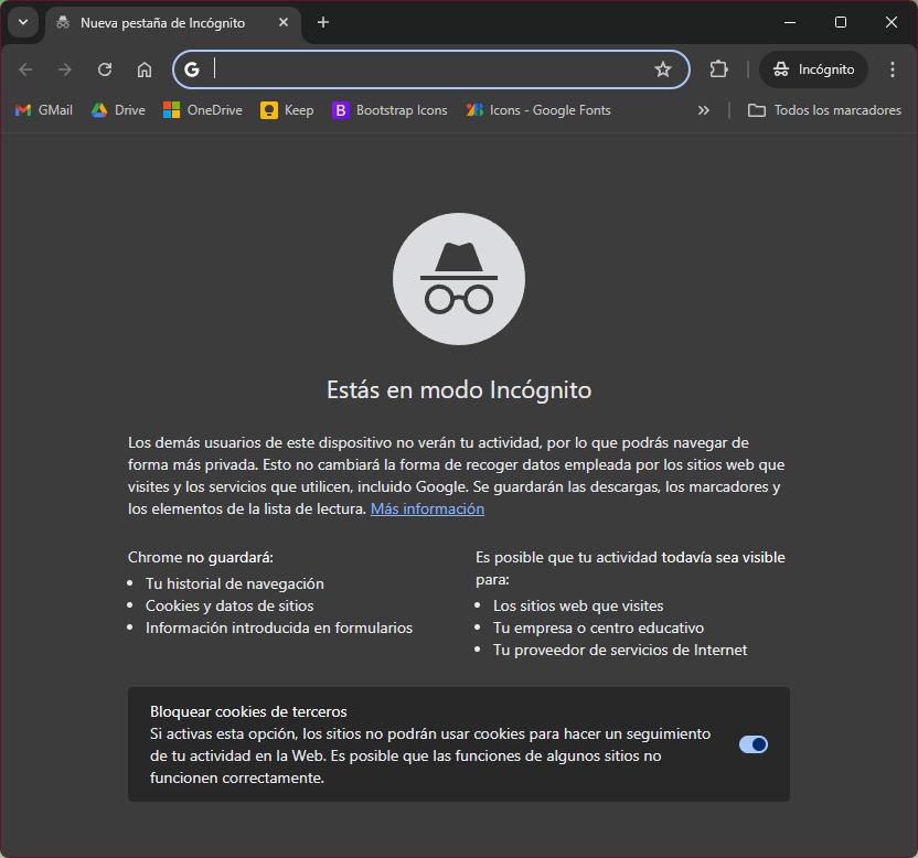 Ejemplo de Navegación privada en Google Chrome