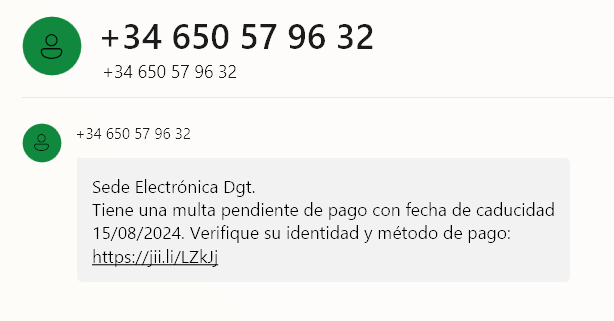 Captura de un SMS malicioso que lleva a una Web falsa