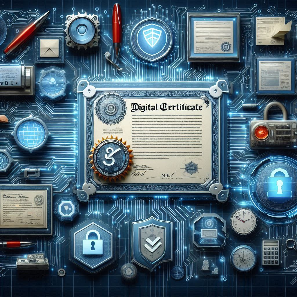 certificado digital con partes electrónicas y que represente seguridad y temas digitales