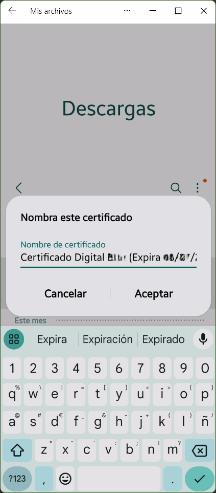 Paso 5. Darle un nombre al certificado para idenfiticarlo sin errores